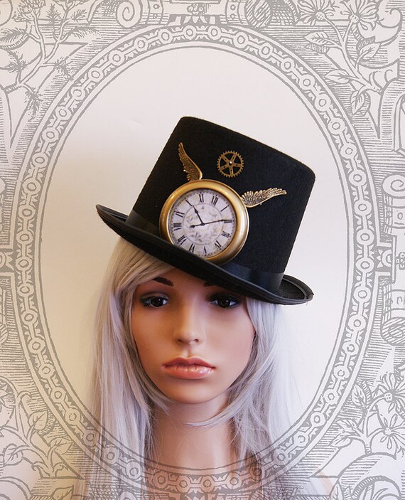 Steampunk Tophat Goth topper steampunk black clock hat