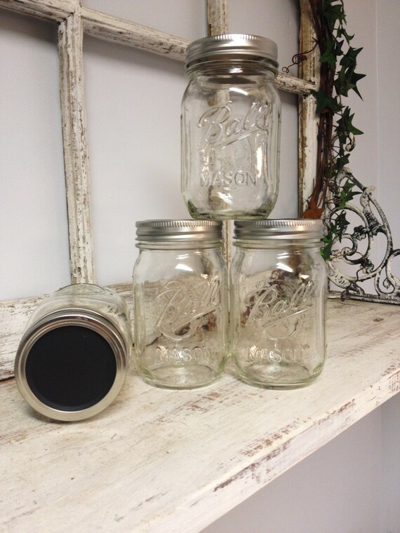 Items similar to Set of 4 Chalkboard Lid Mason Jars. Perfect for Gifts, Home Decorations