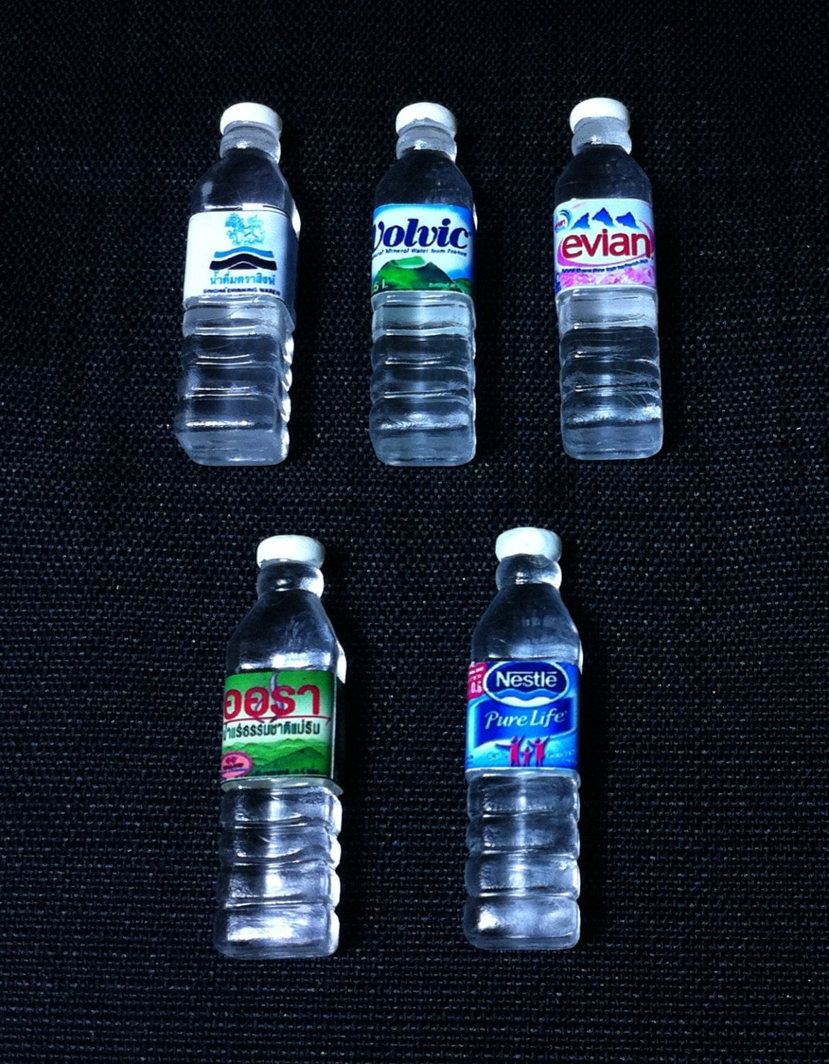 5 Miniature Mineral Water Bottles Evian Volvic Plastic Drinks
