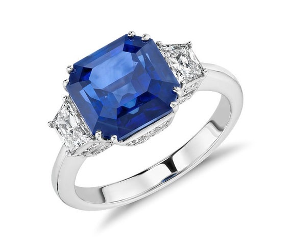5.48ct Sapphire Diamond Engagement Ring Square by blueriver47