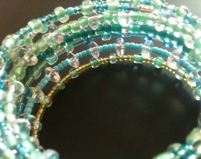green and blue glass memory wire bracelet