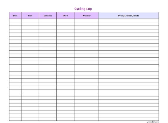 Fillable Cycling Log / PDF/ Digital Health forms/ Printable