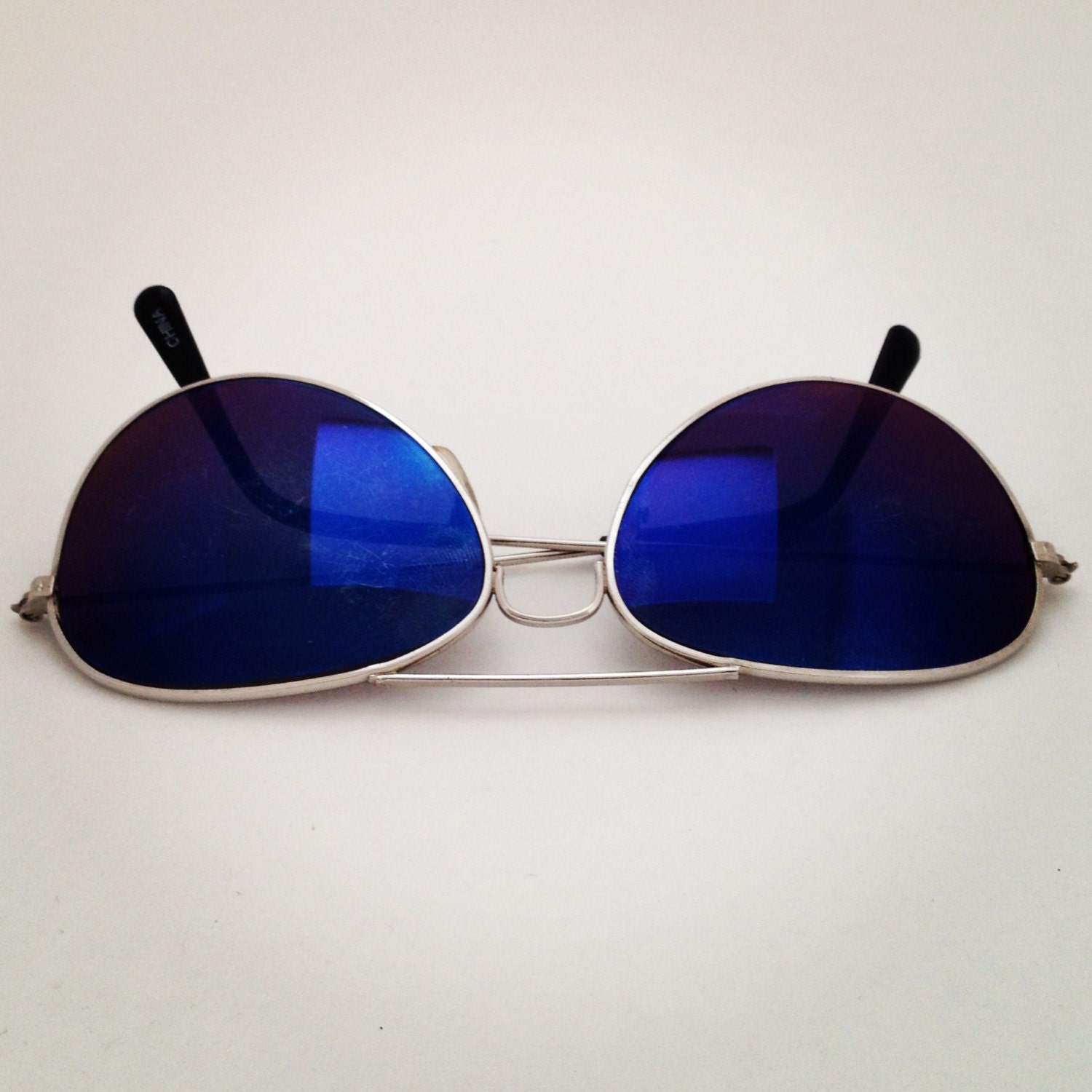 Vintage 90s Unisex Aviator Blue Mirrored Lens Thin By Outergrey 