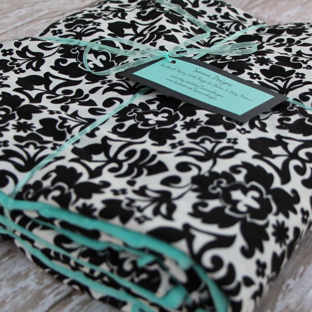 Throw Blanket Tiffany Blue & Black Damask by Saravadesigns