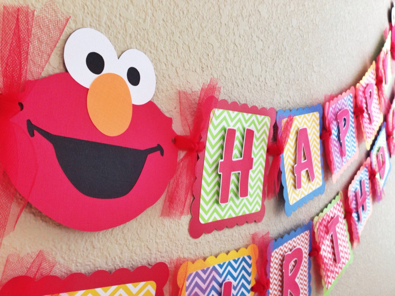  Elmo Birthday Banner Chevron boy party decorations