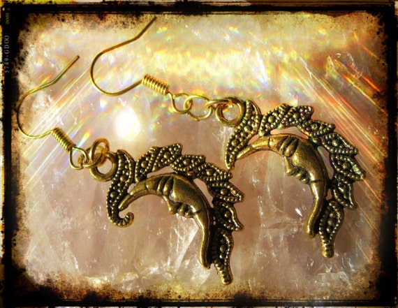 Handmade Gold Hook Earrings with Moons by IreneDesign2011