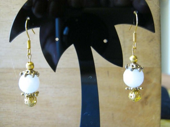 Handmade Gold Hooks Earrings with Facetted White Onyx by IreneDesign2011