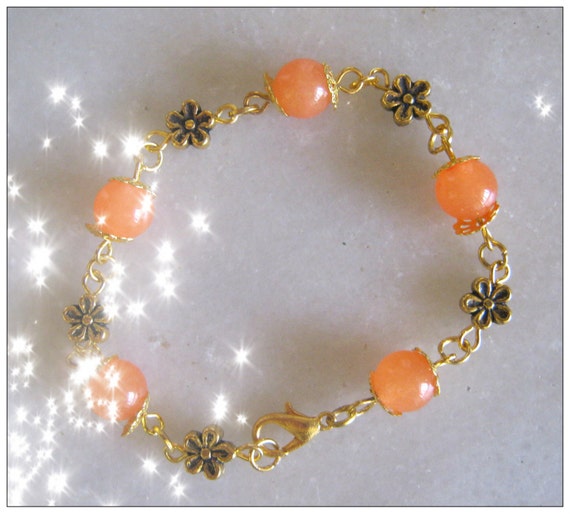 Handmade Gold Bracelet with Orange Topaz  & Flower by IreneDesign2011