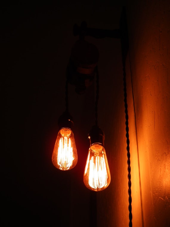 Vintage block and tackle twolight wall mount fixture