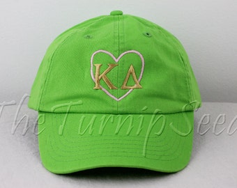 Kappa Delta Sorority Baseball Cap - Pink Heart with Greek Letters