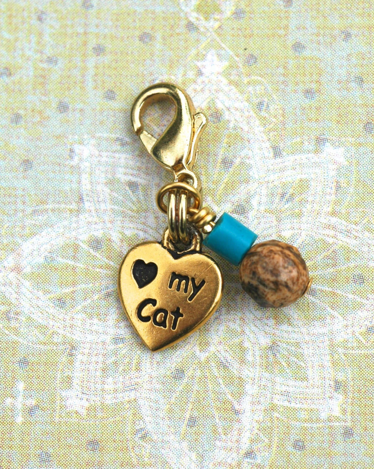 Gemstone Cat Collar Charm with Turquoise and Picture Jasper