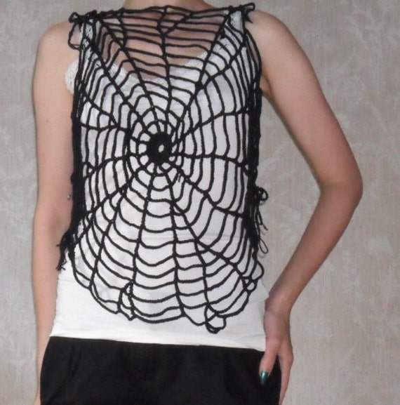 Black crochet spider web top cobweb top freeform by ElizavetaViola