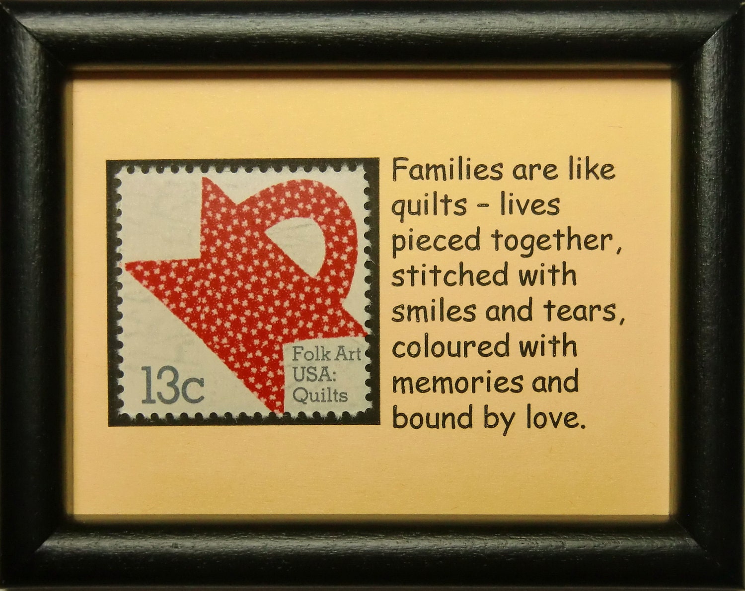 Folk Art Quilts USA Handmade Framed Postage Stamp Art 0139W