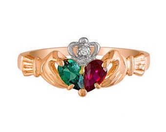 Personalized Diamond Birthstone Irish Claddagh Ring In White Rose Yellow Black Gold or Silver, Irish Claddagh Gemstone Ring, Claddagh Rings