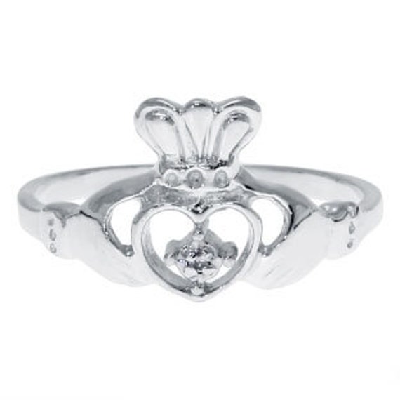 Claddagh Ring - White Gold Diamond Irish Claddagh Ring Jewelry