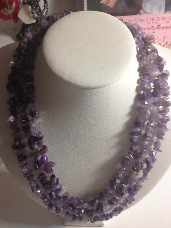 Items similar to Amethyst stone triple strand necklace on Etsy