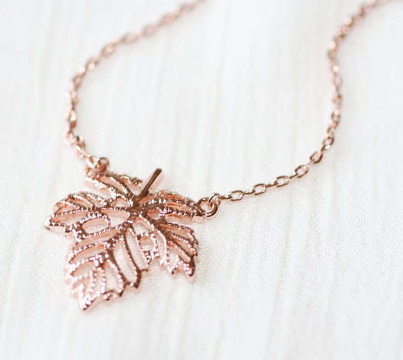 Items similar to Rose Leaf Necklace Rose Gold Plated on Etsy