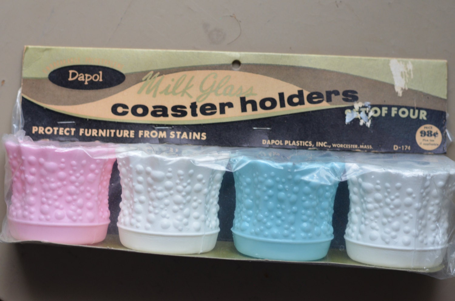 Vintage DAPOL Plastics Milk Glass Coaster Holder Set