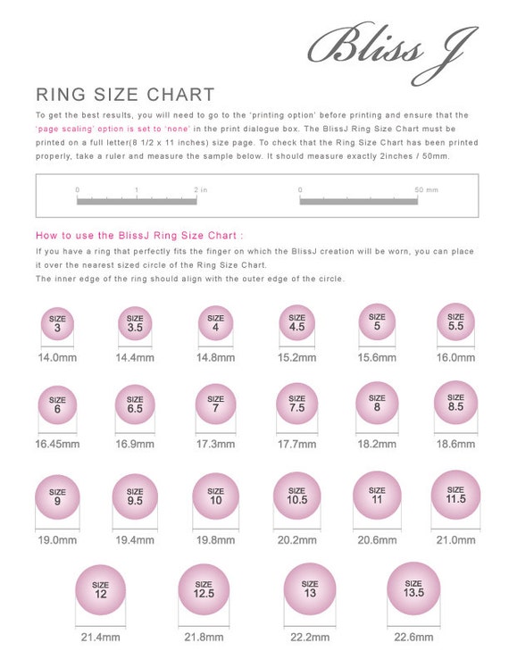 Blissj Ring Size Chart For Free By Blissjjewellery On Etsy
