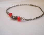 CIJ sale,red crystal bronze  beadwork bracelet,chain   charm boho eco friendly