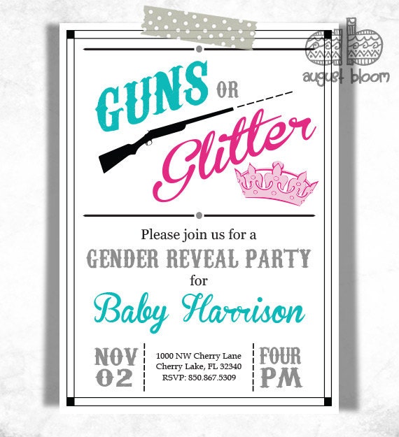 Guns or Glitter Gender Reveal Invitation by AugustBloomDesigns