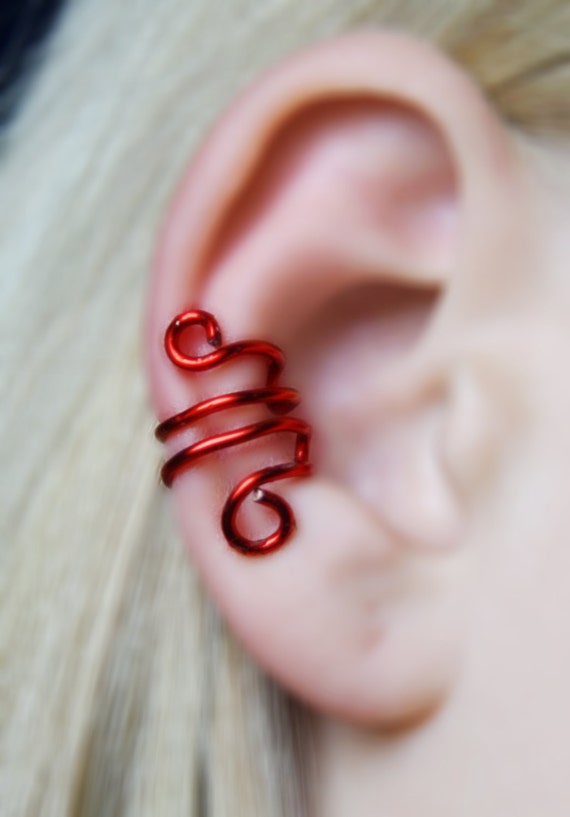Simple Red EAR CUFF perfect for gift silver wire very cute