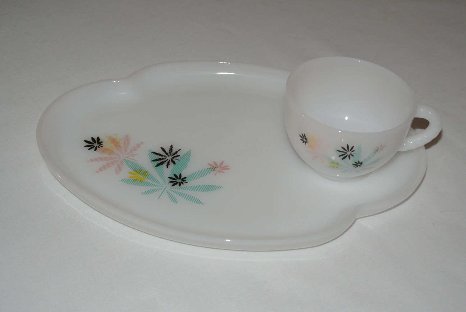 Vintage Milk Glass Snack Sets by Federal Glass Co. includes