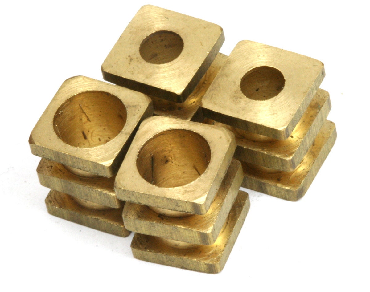 5 pcs   Raw Brass Cube 10 x 12 mm (hole 4.6 mm 7.6 mm) industrial brass Charms,Pendant,Findings spacer bead