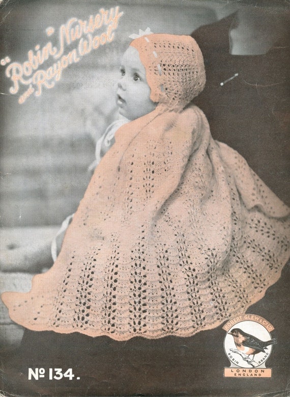 baby cape vintage knitting pattern PDF christening shawl