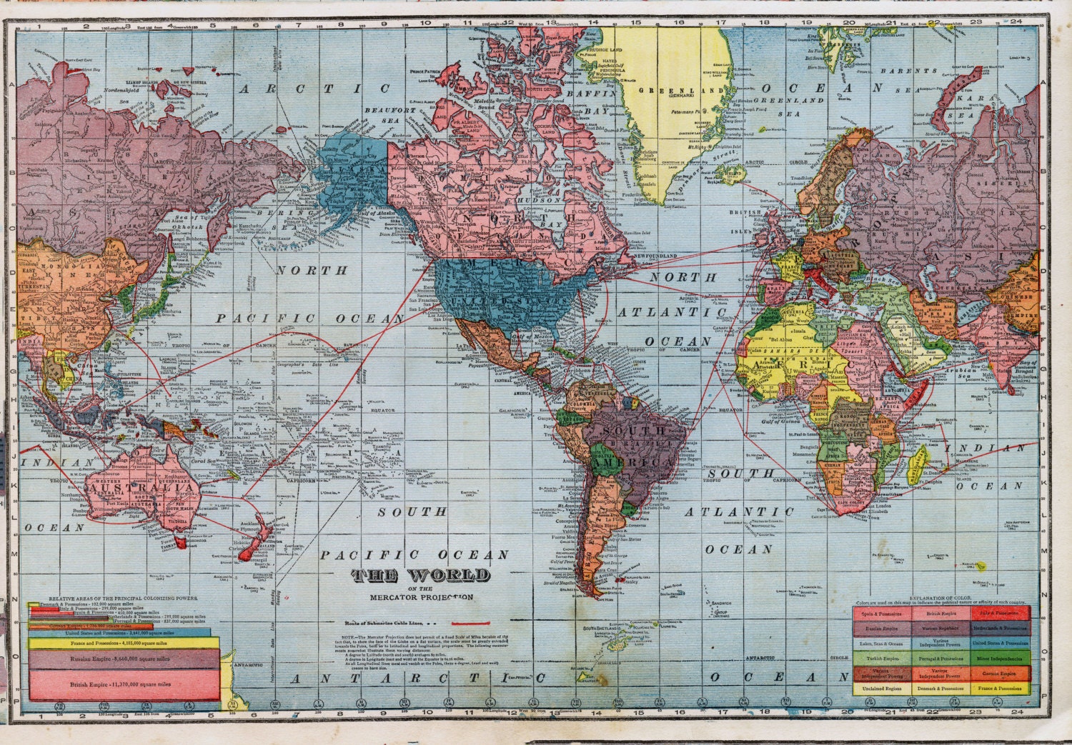 Print Map of the World 1912 by RescuedMaps on Etsy