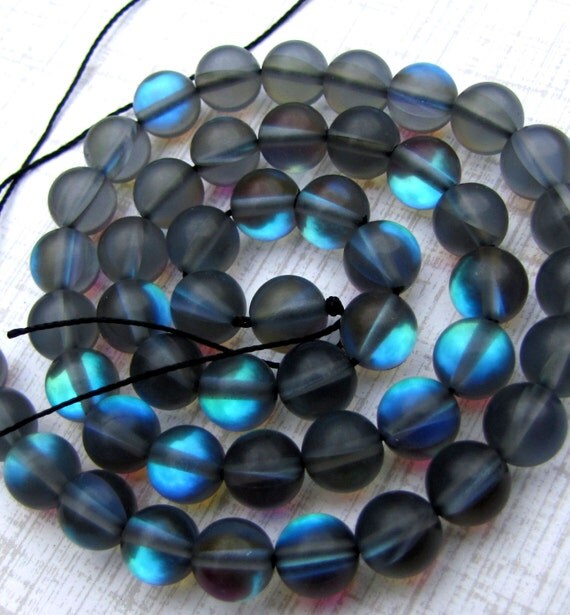 10mm Holographic Quartz Beads Dark Grey Blue by SpatulaSupplies