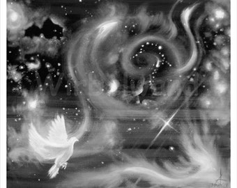 Print of an acrylic and oil painting - Starry Mist (28 x 24 inch) dark gray colours