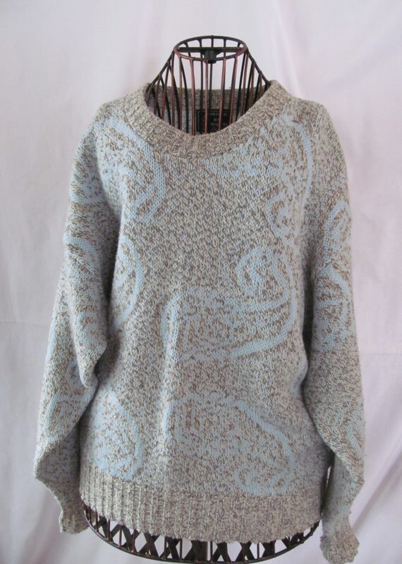 90s Paisley Gray Baby Blue Sweater Made in by ReVintageBoutique