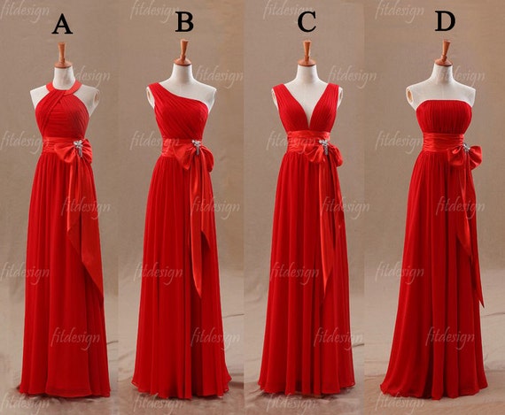 red bridesmaid dress, long bridesmaid dress, chiffon bridesmaid dress, custom bridesmaid dress, cheap bridesmaid dress, 140094