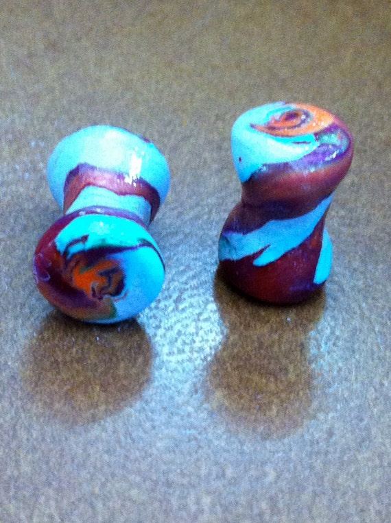 Polymer Clay Earring Plugs / Gauges swirled with loads of