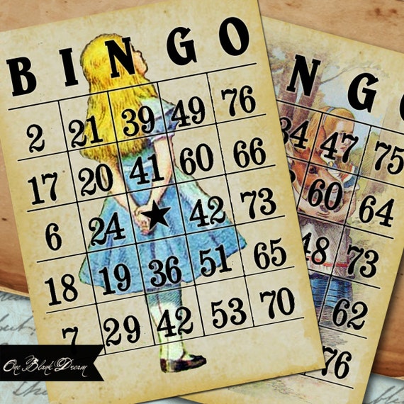 8 Alice In Wonderland Vintage Bingo Cards Printable Digital Collage Sheet Instant Download