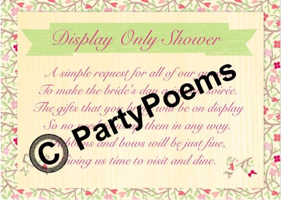 Display Bridal Shower Poem inserts used along side by PartyPoems