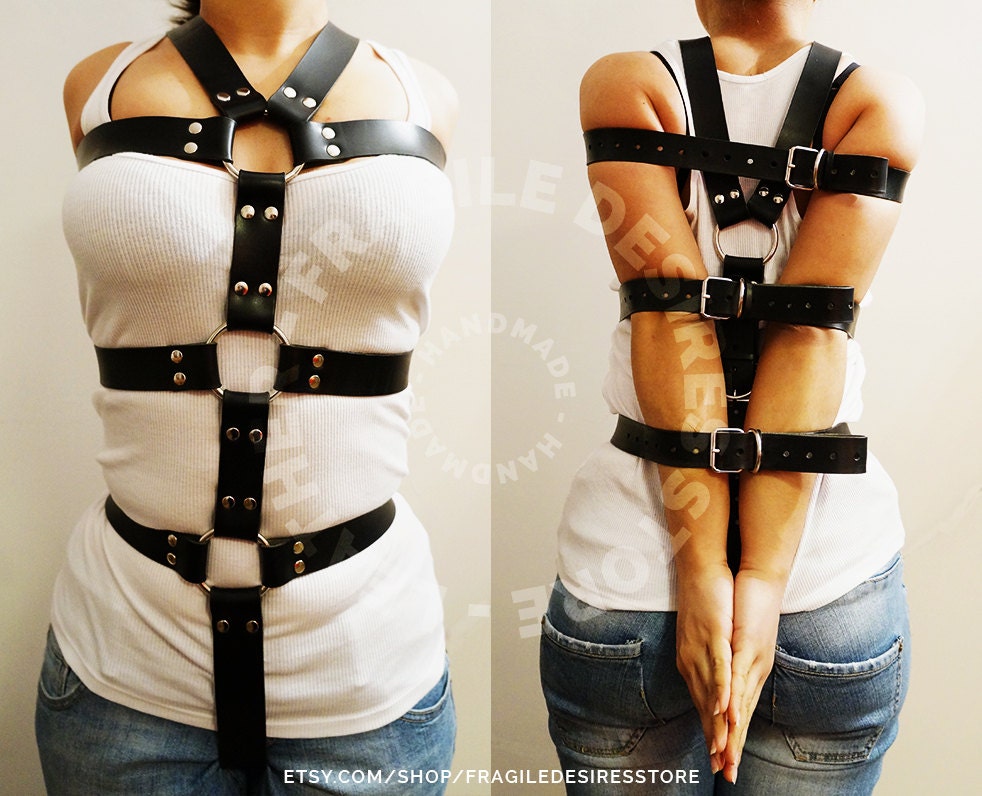 Bondage Restraint V Neck Harness Handmade In Genuine Leather