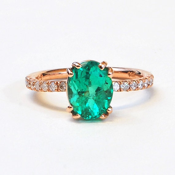 Emerald Ring 14K Rose Gold Emerald and by JewelryWanderlust
