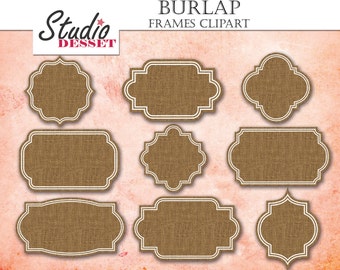 Frames Cliparts, Burlap Clipart, Textile Labels, Frames Tags , Digital Frames, Clip Art Pack for Wedding Invites, Scrapbooking Supplies