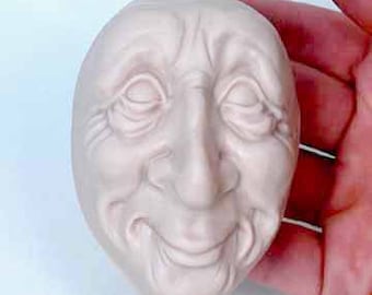 Moldf5 - 3 inch Whimsical Face, by Maureen Carlson. Create Elves, Santas, Gnomes, Trolls and more