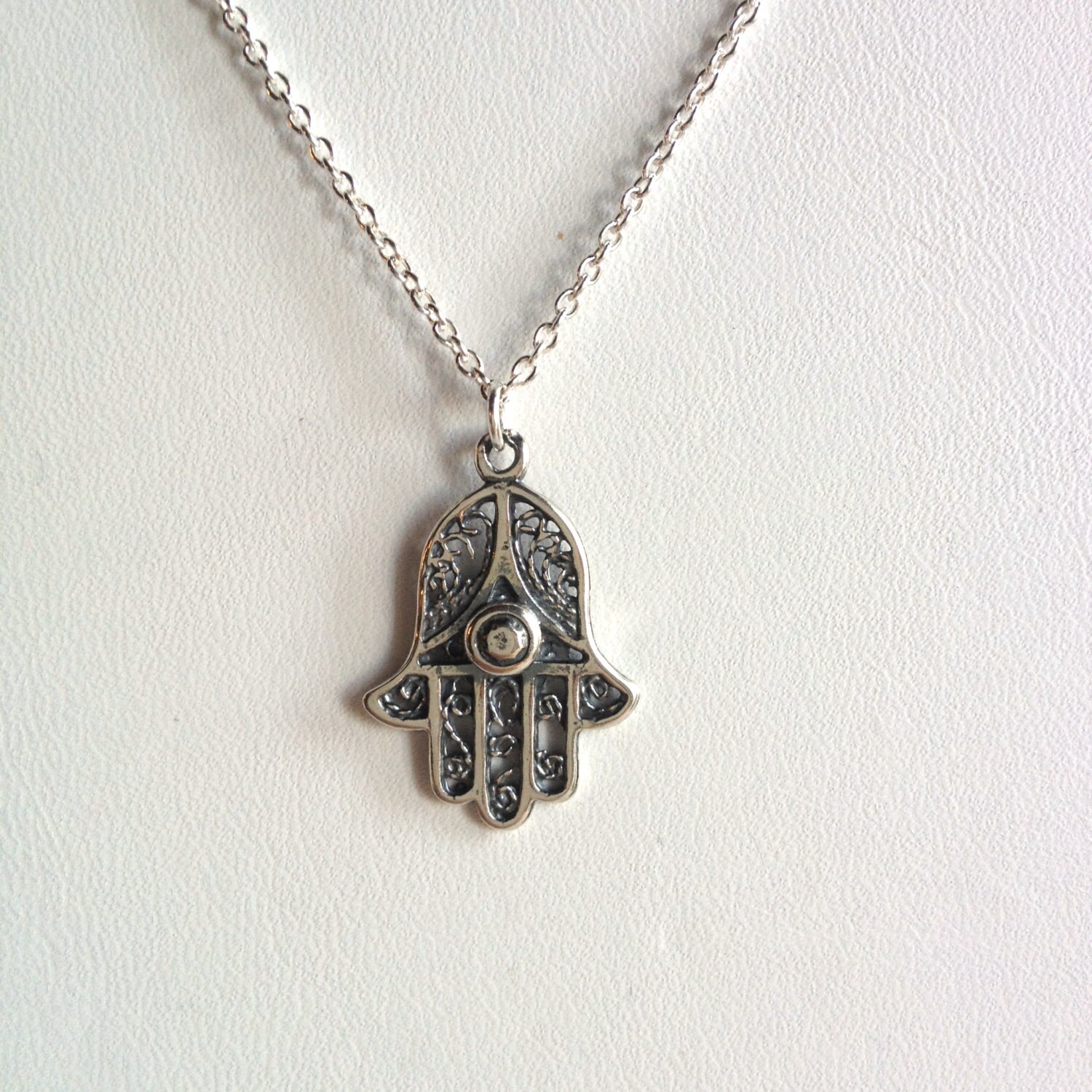 Beautiful Sterling Silver Hamsa Necklace w/ by PeaceOfMindInc