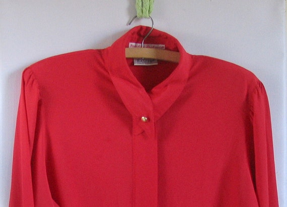 Sheer 80s Blouse -Vintage 80s Red Secretary Shirt -Small - Medium