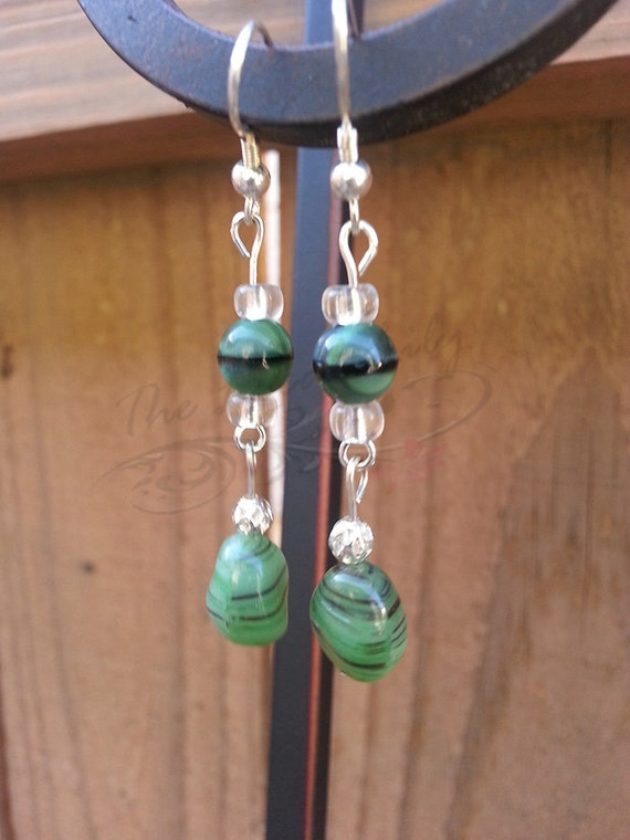 Green Dangle Earrings-Green Tiger's Eye-Dangle Bead