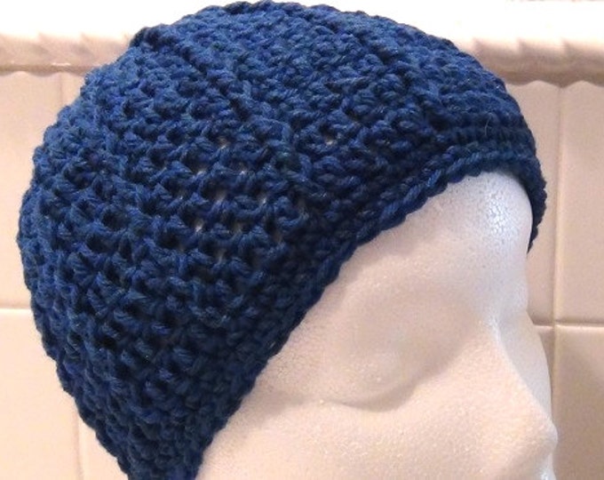 Crocheted Skullcap - Rich Blue Peacock Cap - Beanie