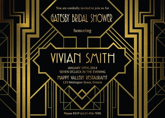 Great Gatsby Bridal Shower Invitation. Art Deco. Customized