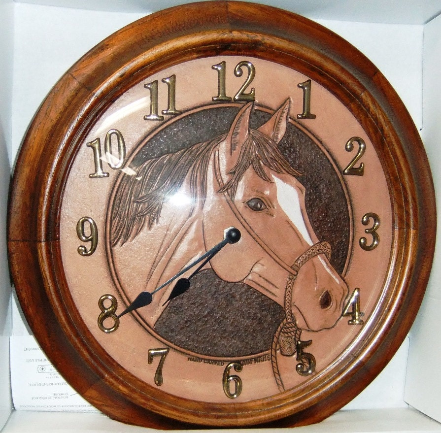 Beautiful Leather tooled horse head clock