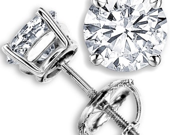 1.00 carat G-H SI genuine round diamond stud earrings 14k white gold 100% natural