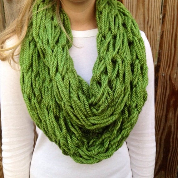 Green Arm Knit Scarf, Chunky Cowl, Infinity Scarf, Spring Accessory, Mother's Day Gift