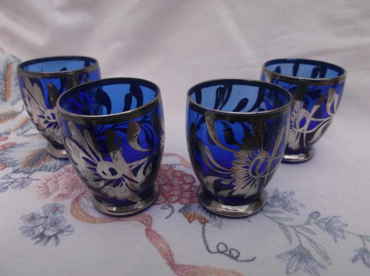 Shot Glasses Venetian Vintage Set Of 4 Cobalt Blue With